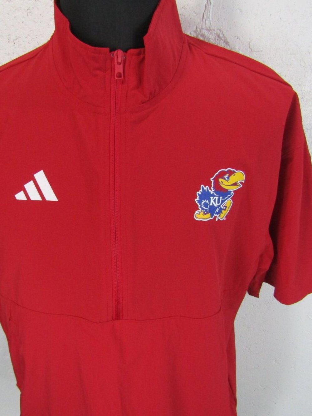 Adidas Kansas Jayhawks Big 12 Short Sleeve 1/4 Zip Pullover Jacket Red Men’s S